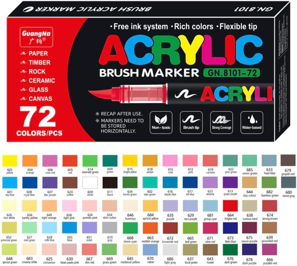 Guangna 168 Acrylic Felt-Tip Pens, Flexible and Precise Fine Tip, Opac Ink Layerable, Colouring Book, Glass, Ceramic, Rock, Wood, Stone, Fabric Painting (72) Guangna 168 Acrylic Felt-Tip Pens, Flexible and Precise Fine Tip, Opac Ink Layerable, Colouring Book, Glass, Ceramic, Rock, Wood, Stone, Fabric Painting (72)